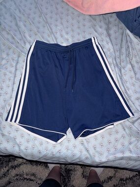 adidas Navy Athletic Shorts with White Stripes
